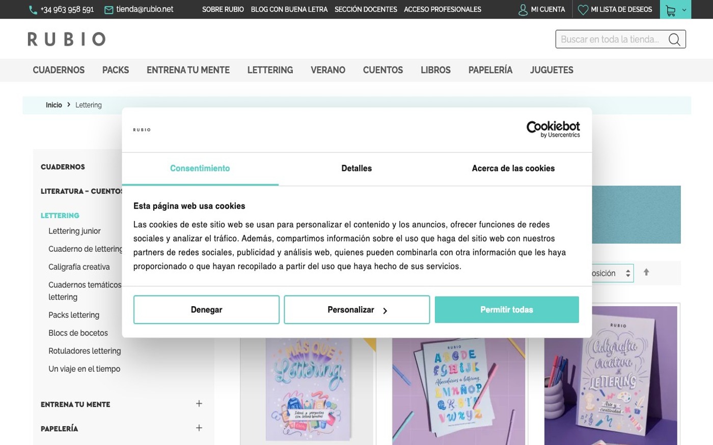 Captura limpia de la home oficial de Cuadernos Rubio