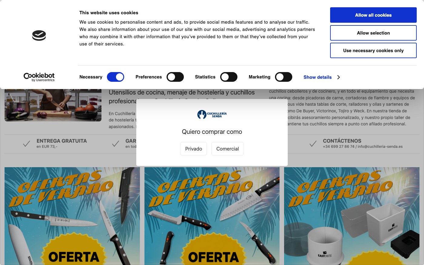 Captura de pantalla de la home de Cuchillería Senda