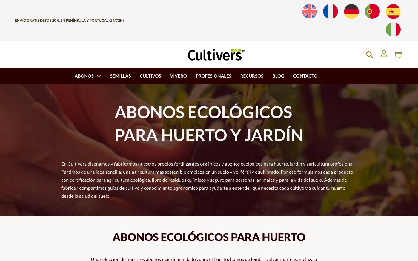 Captura de pantalla de la home de Cultivers