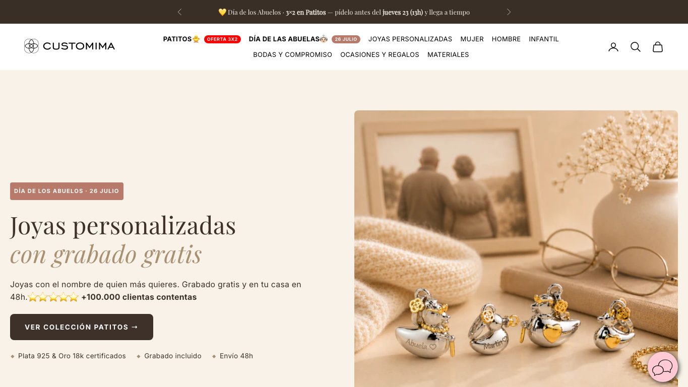 Captura real de la home de Customima