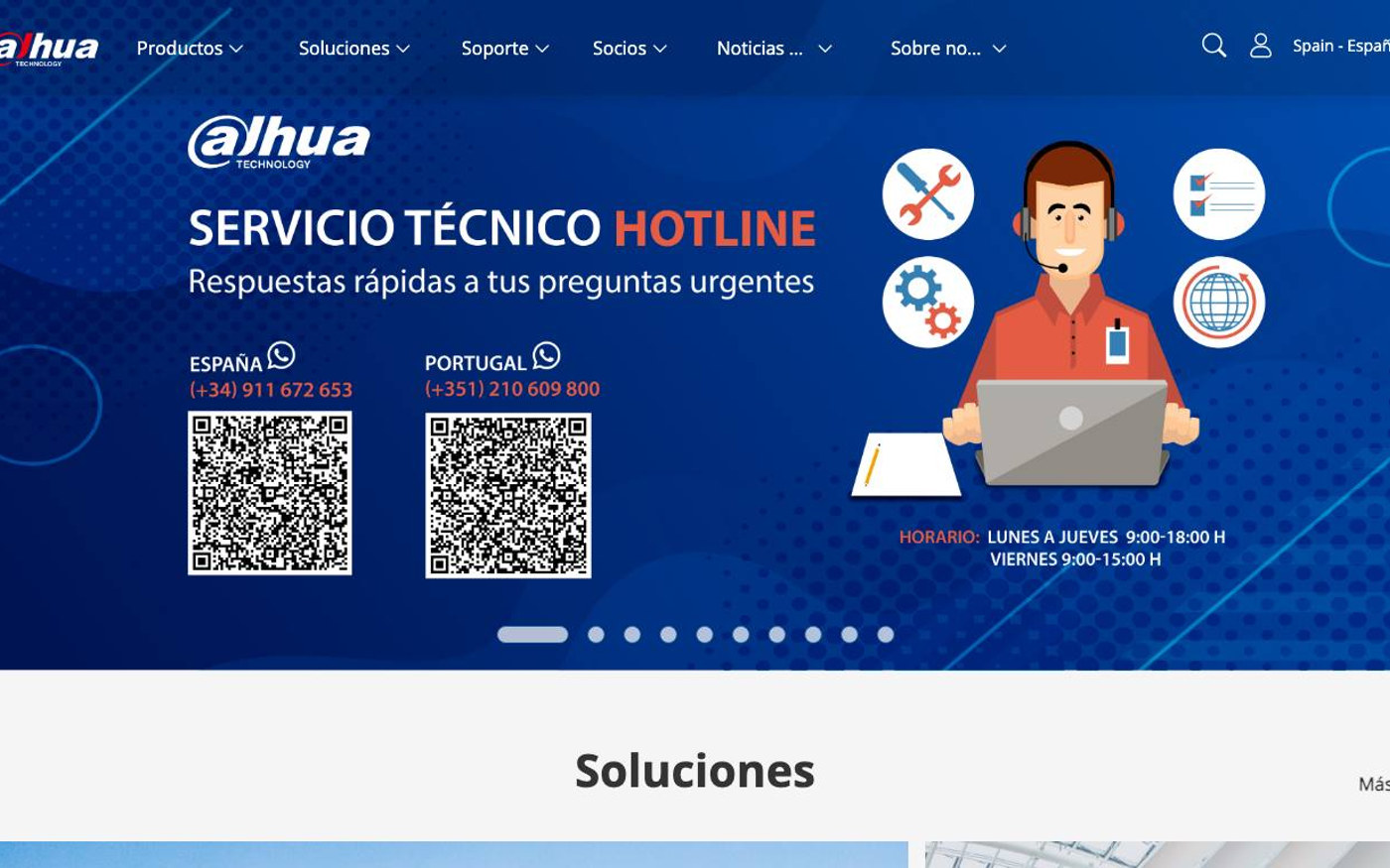 Captura limpia de la home oficial de Dahua