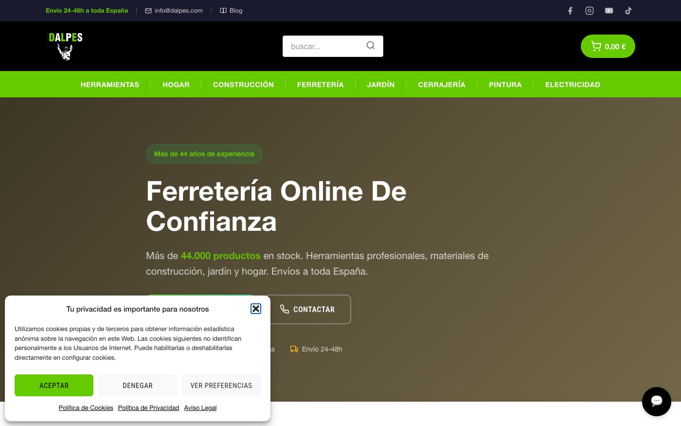 Captura de pantalla de la home de Dalpes
