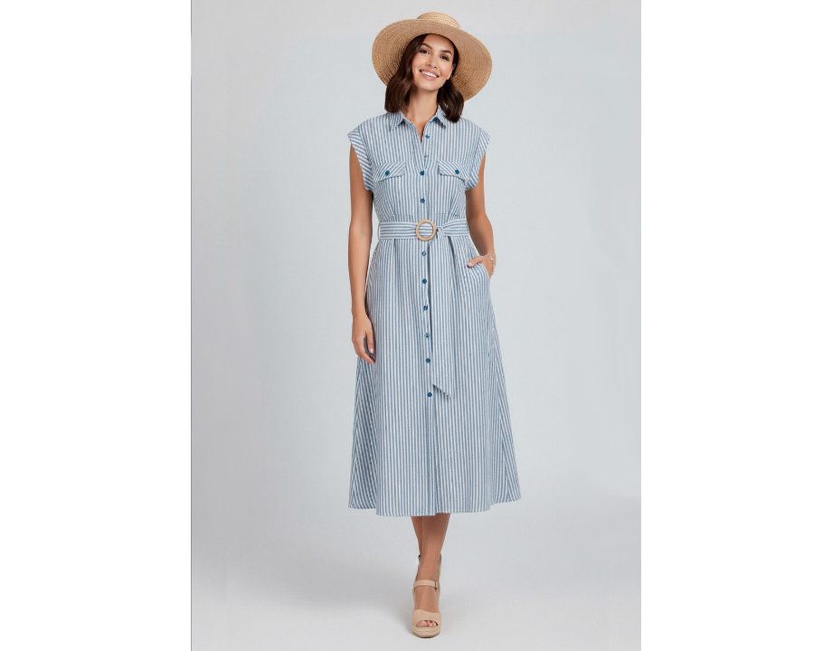 Vestido camisero rayas azul marino