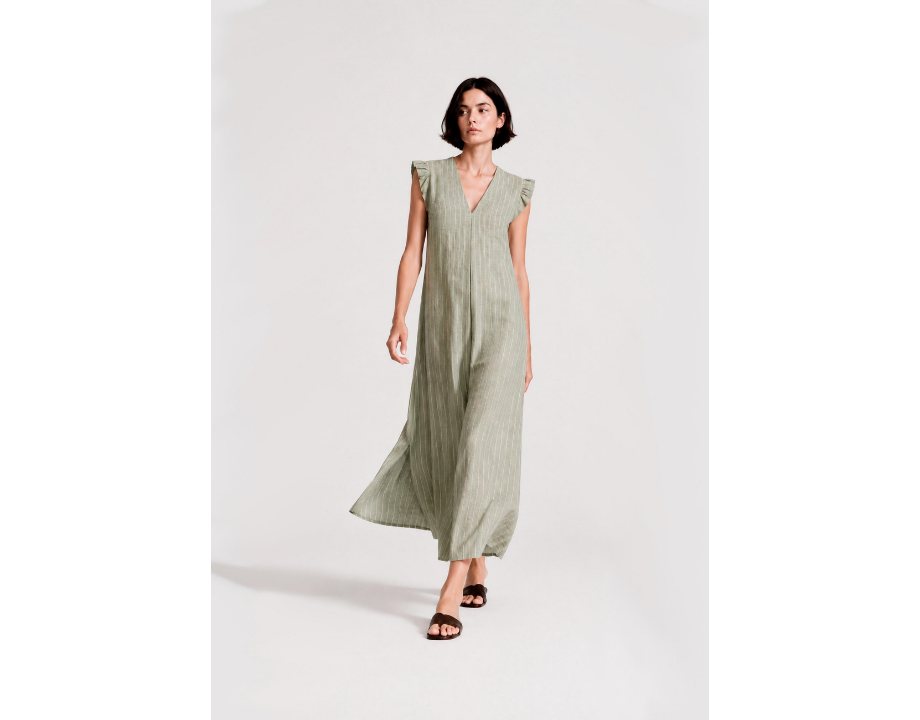 Vestido rayas bicolor pliegue escote verde