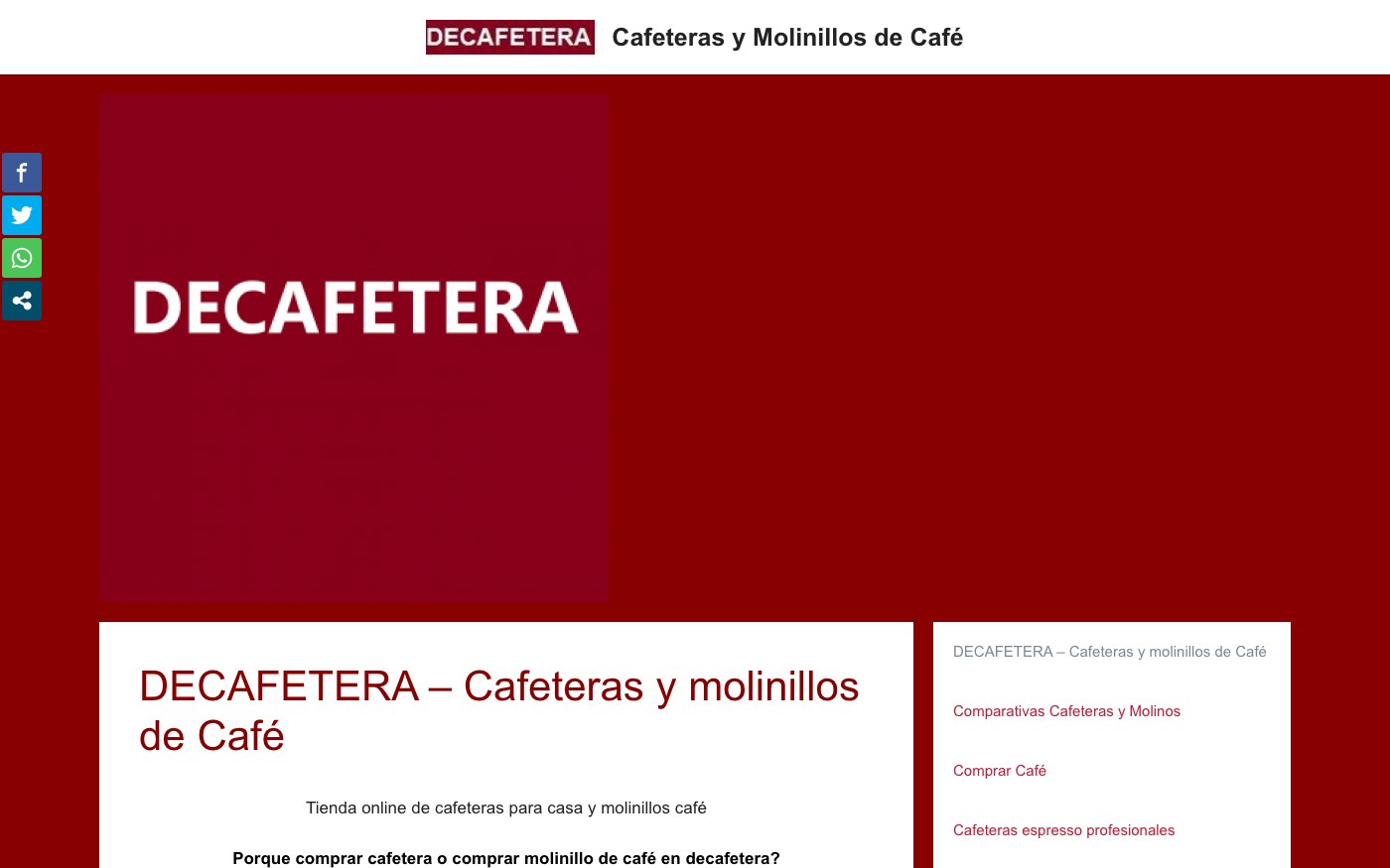 Captura limpia de la home oficial de De Cafetera