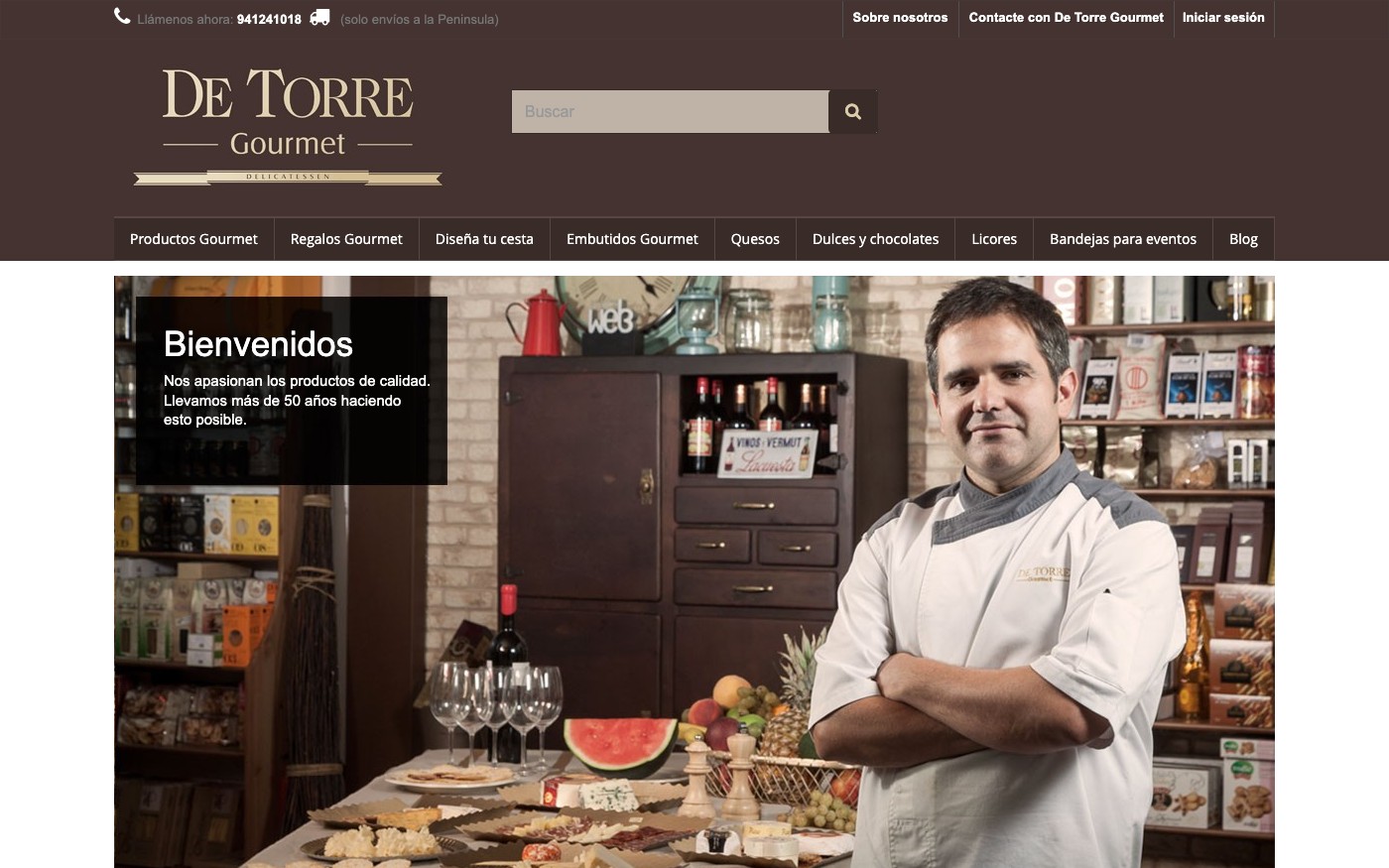 Captura de pantalla de la home de De Torre Gourmet