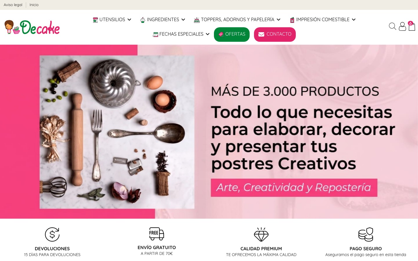 Captura de pantalla de la home de Decake