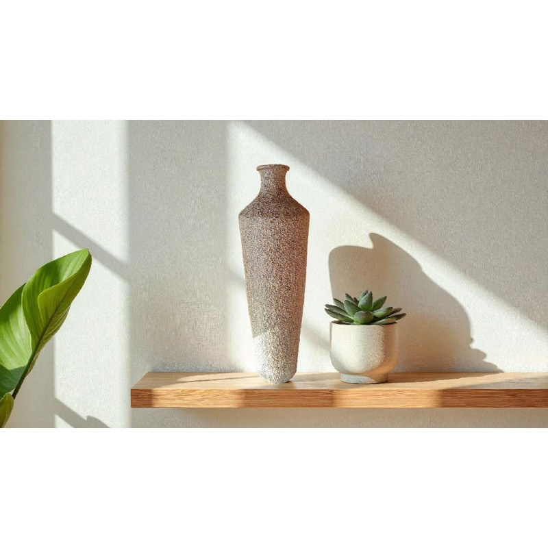 Jarrón cerámica artesanal textura beige-gris