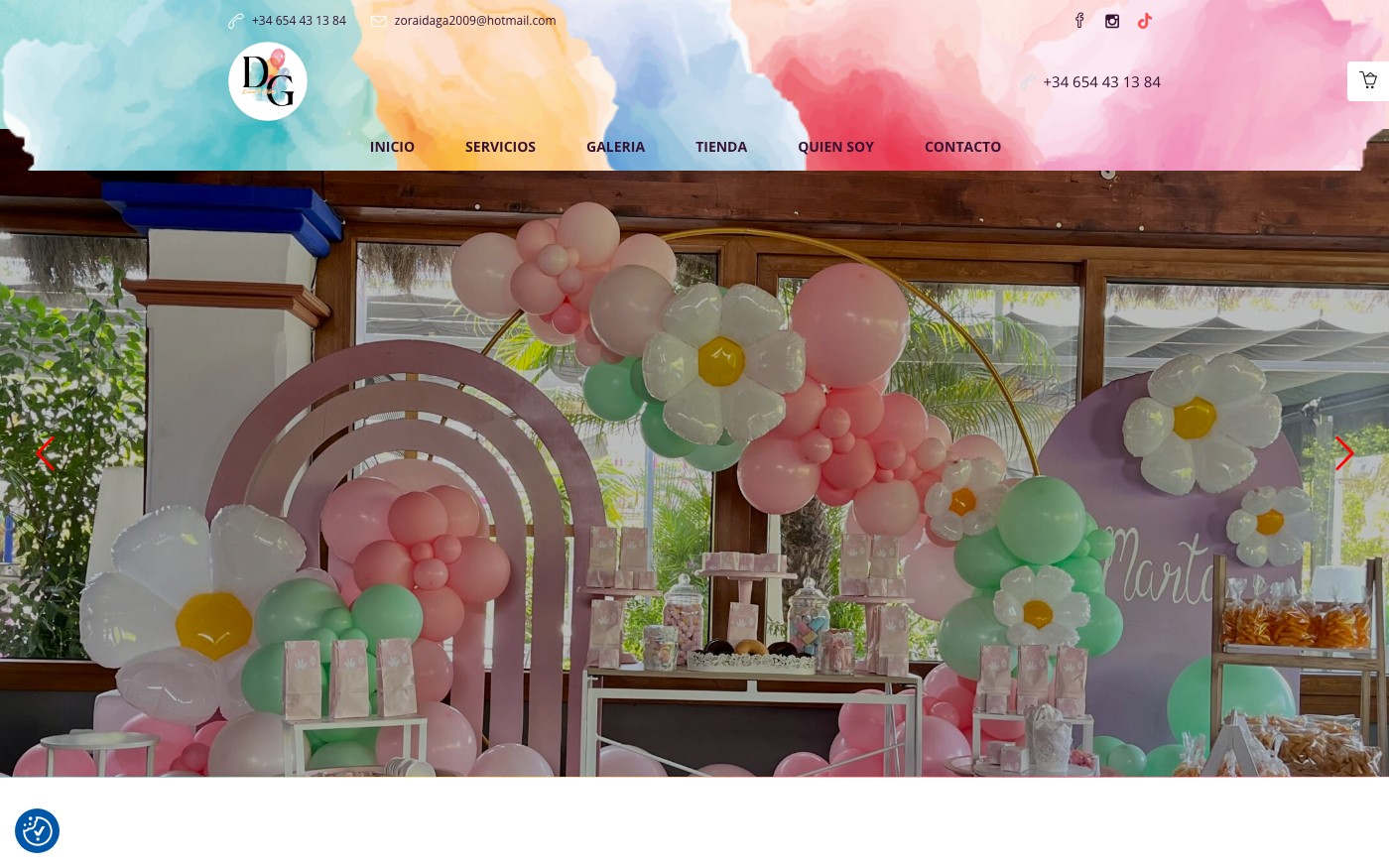 Captura de pantalla de la home de Decora&Globos
