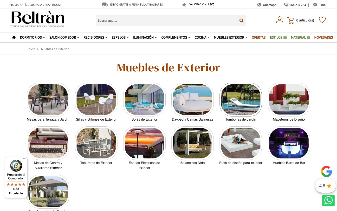 Captura de pantalla de la home de Decoración Beltrán