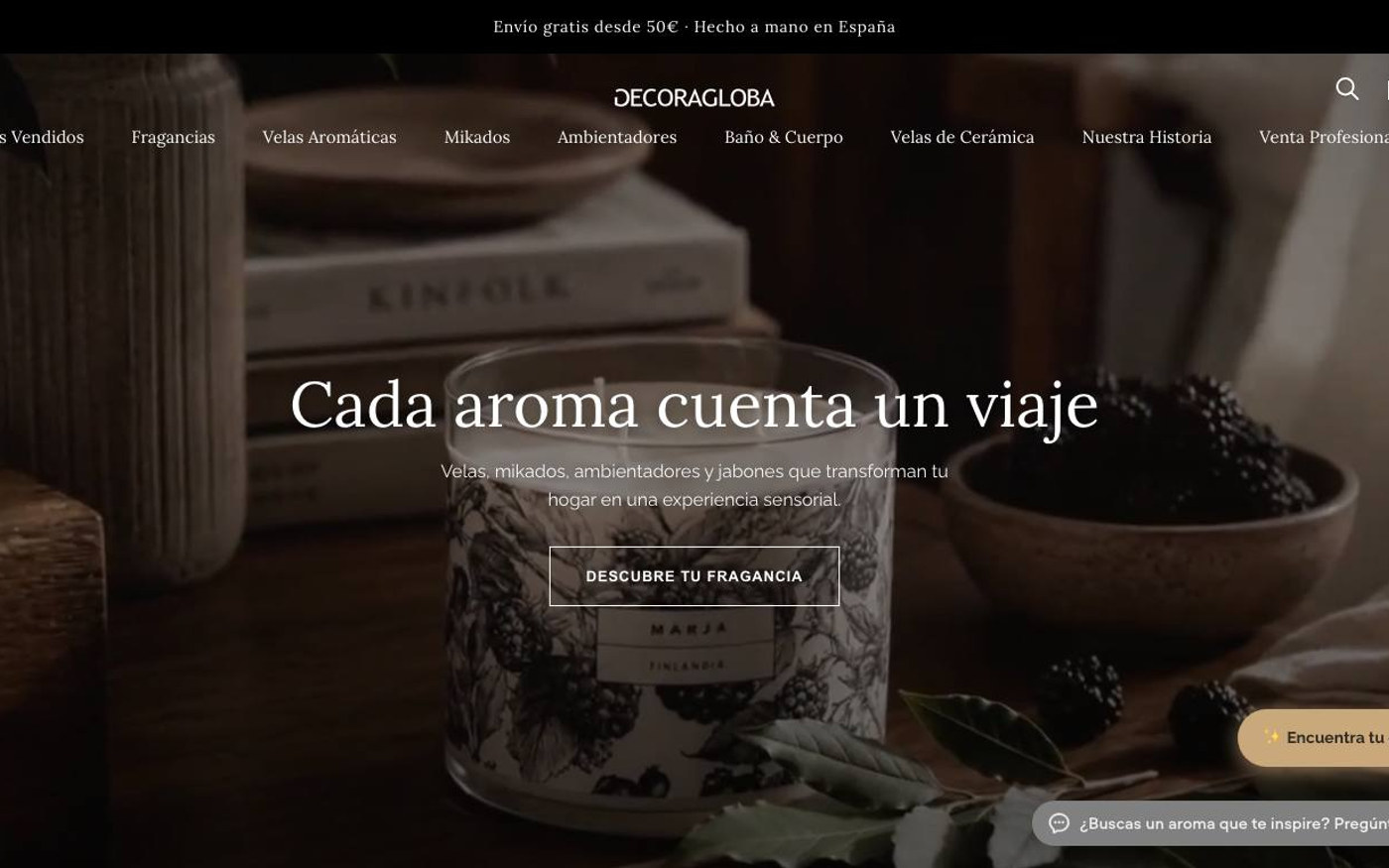 Captura de pantalla de la home de Decoragloba Fragrance