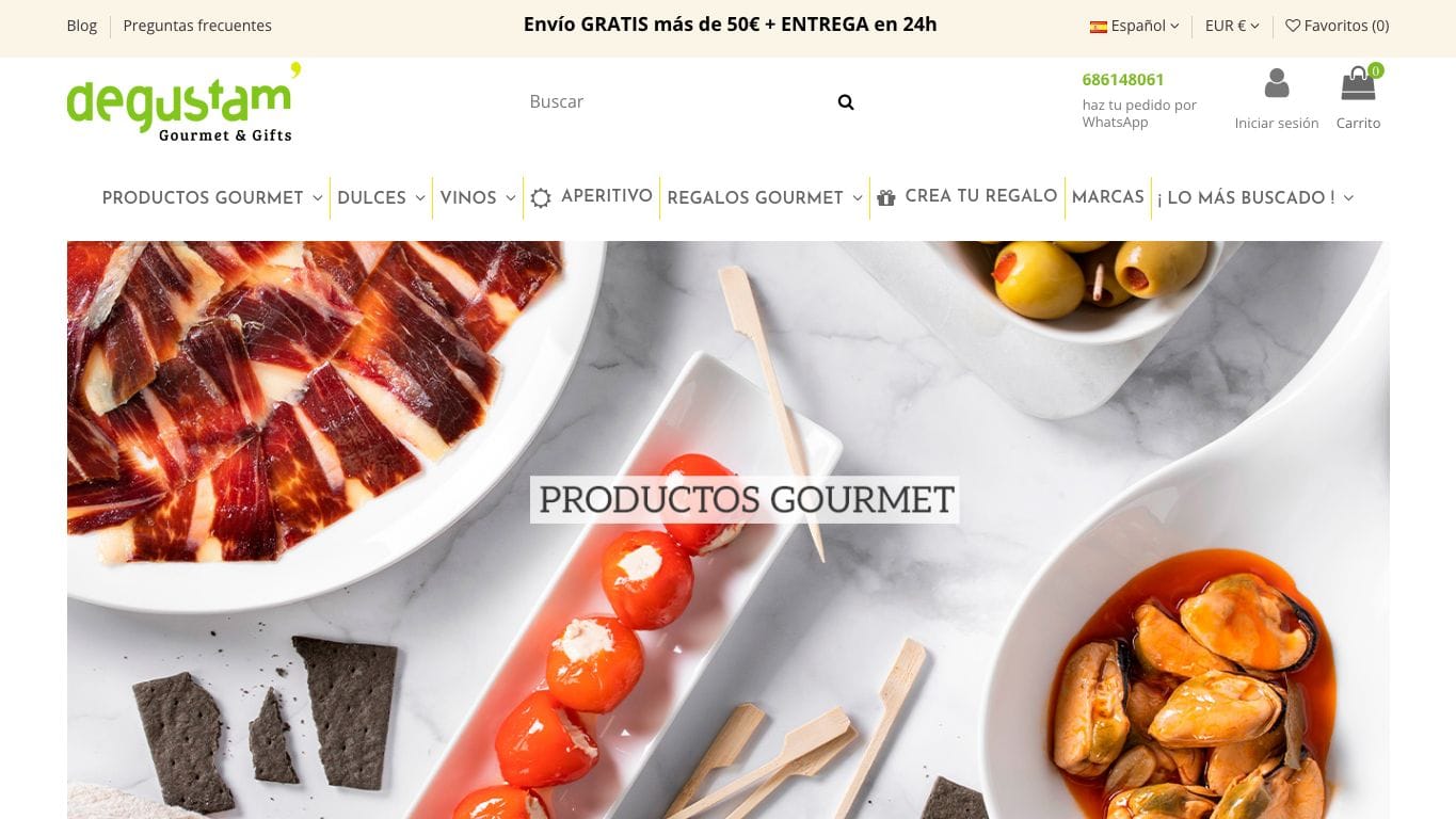 Captura de pantalla de la home de Degustam