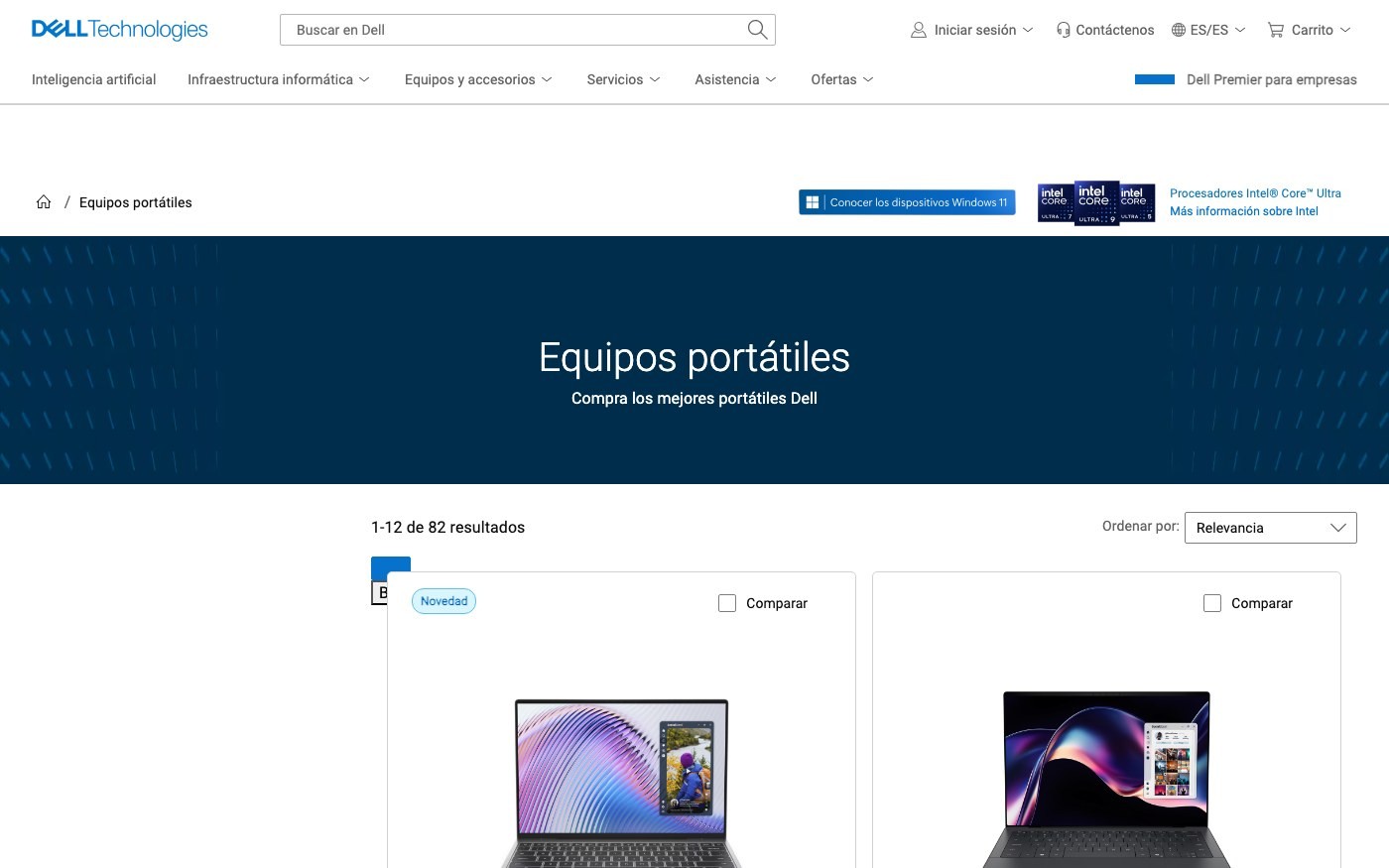 Captura de pantalla de la home de Dell