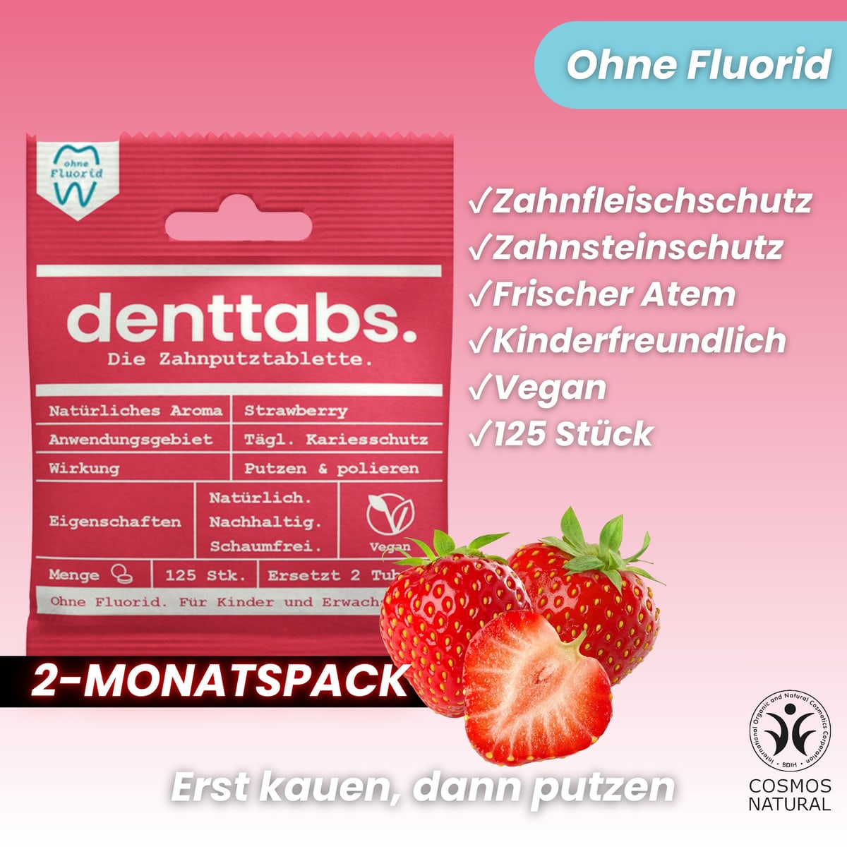 Denttabs Strawberry sin fluor 125