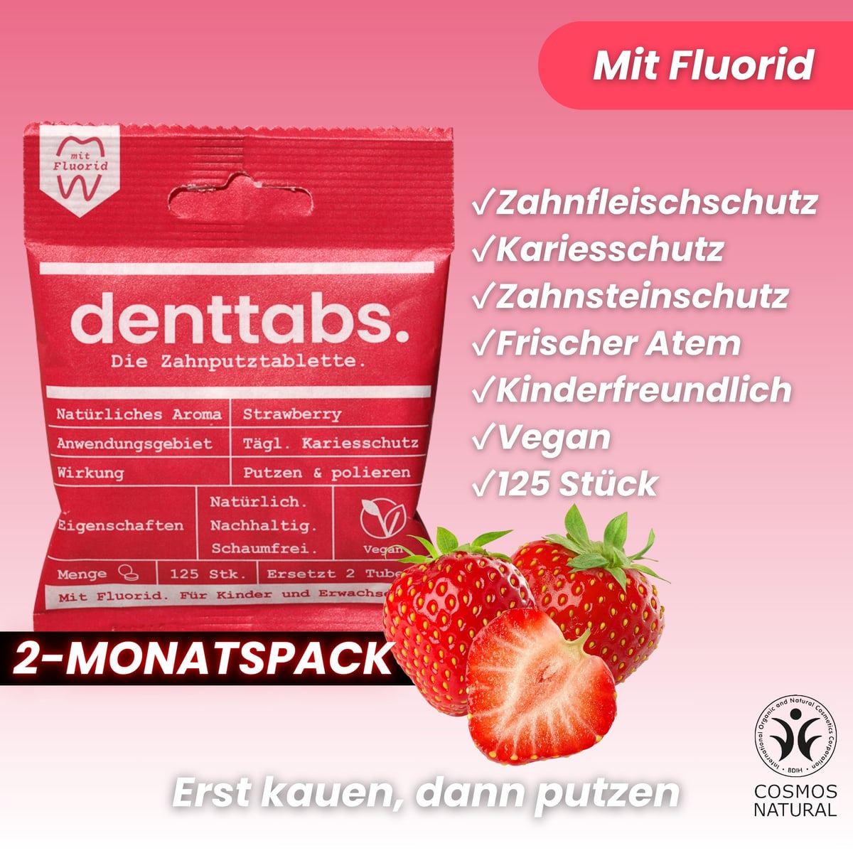 Denttabs Strawberry con fluor 125