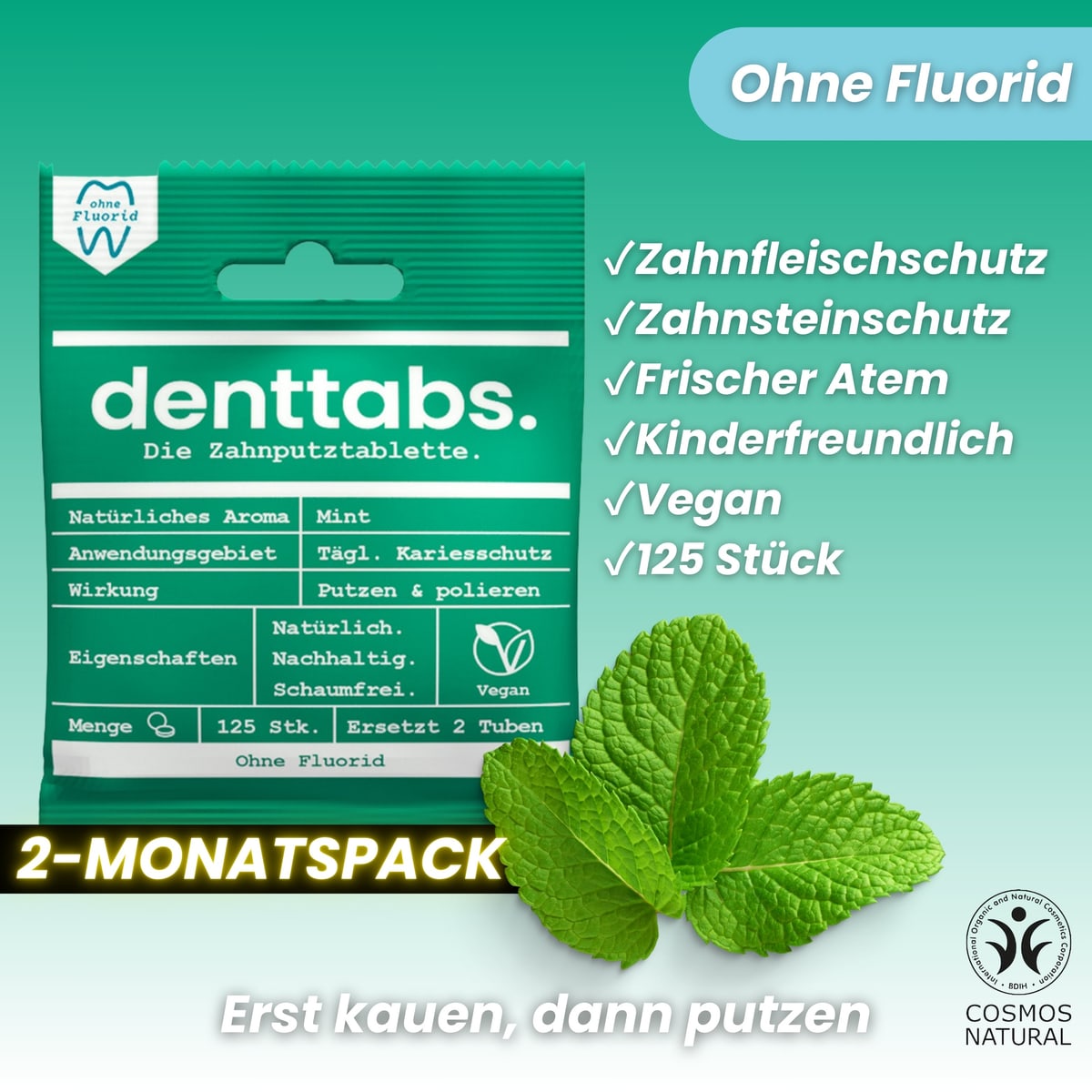 Denttabs Mint sin fluor 125