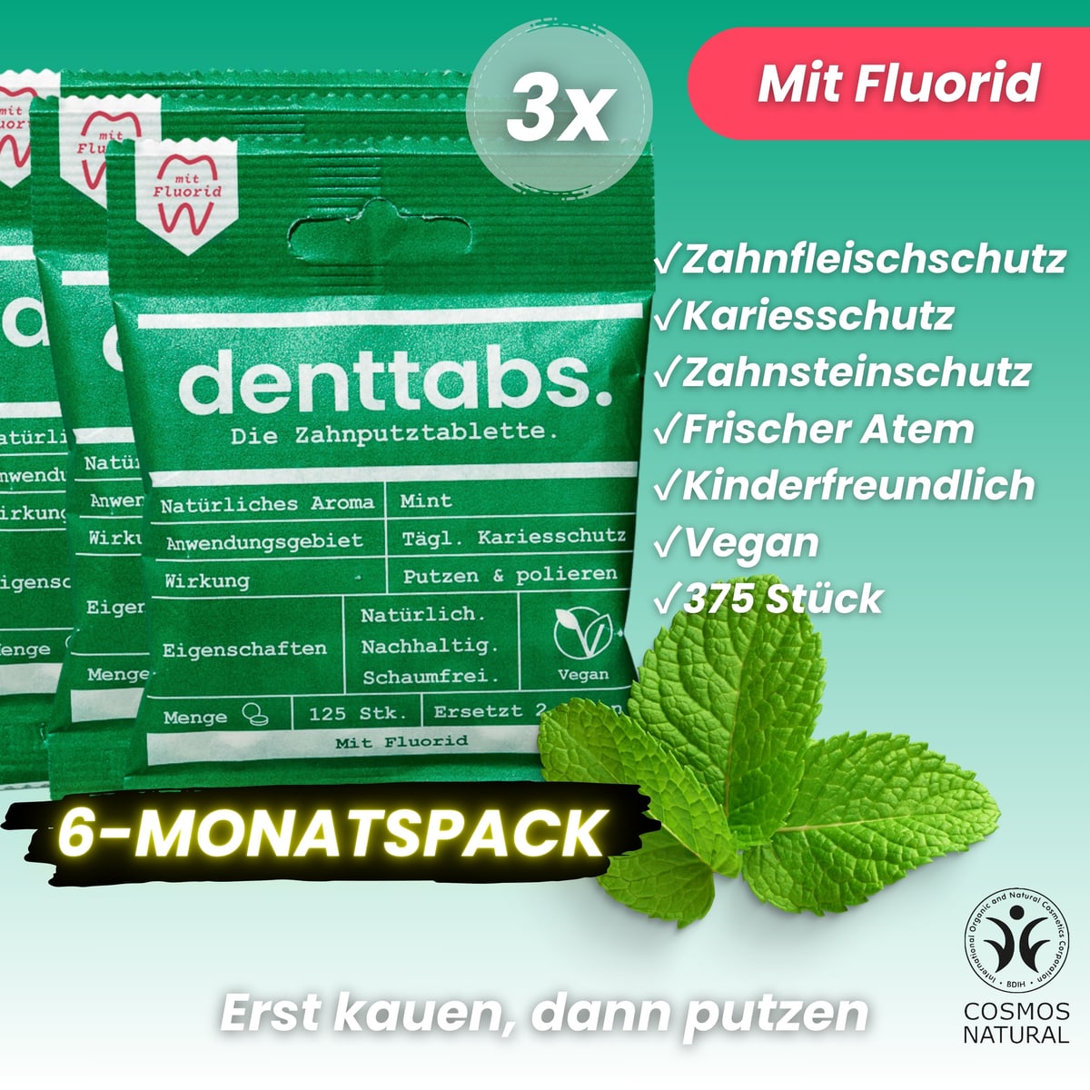 Denttabs Mint con fluor medio ano