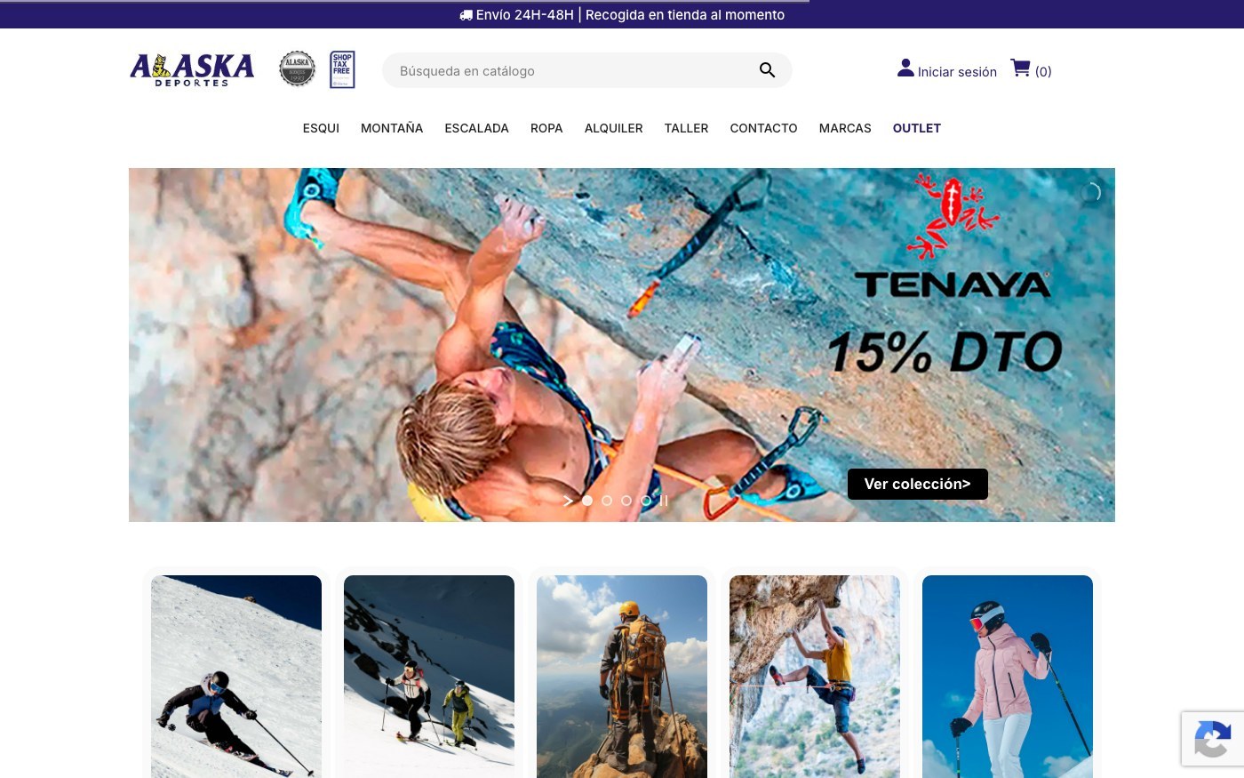 Captura de pantalla de la home de Deportes Alaska