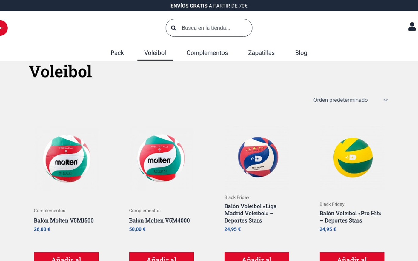 Captura de pantalla de la home de Deportes Stars