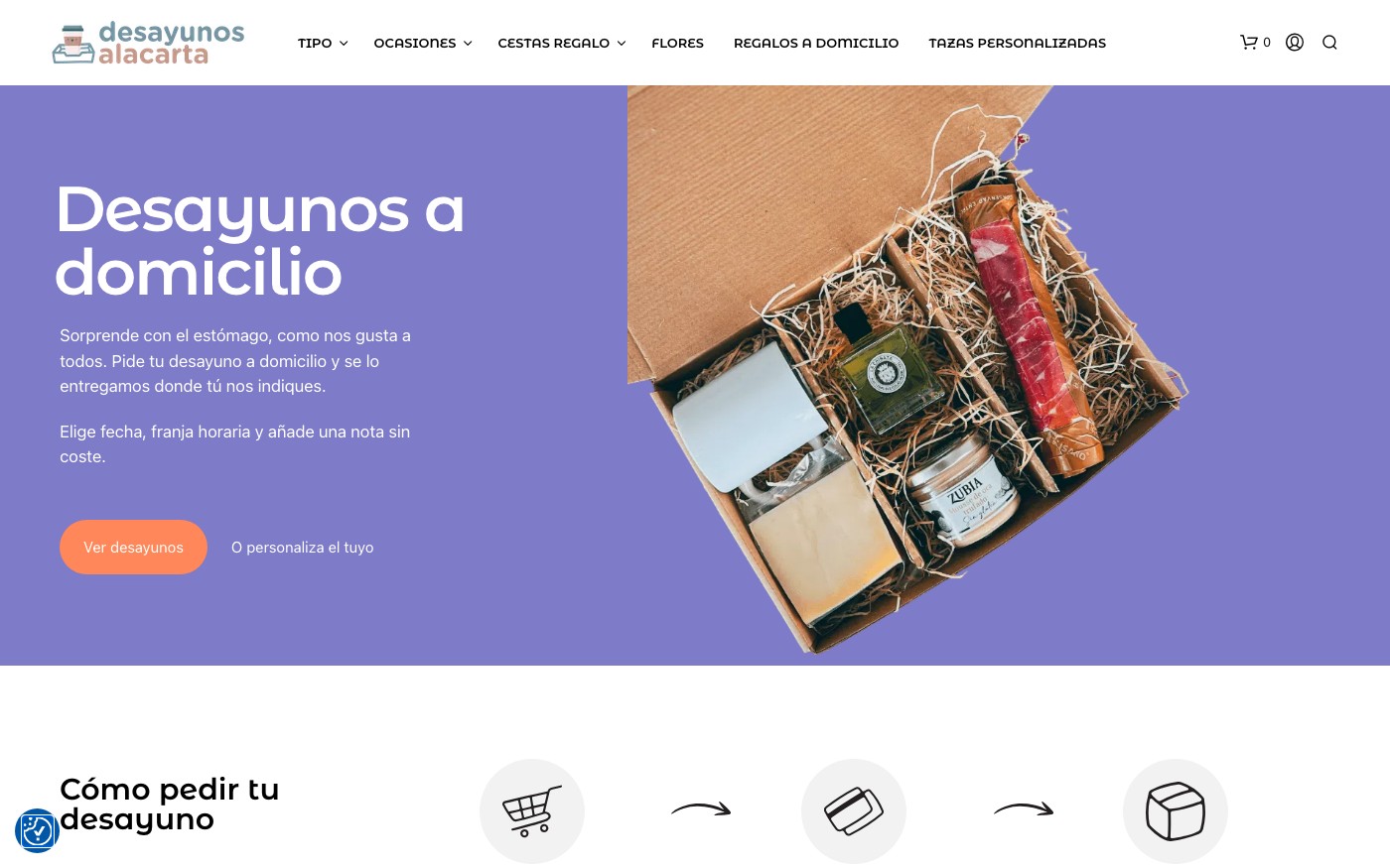 Captura de pantalla de la home de Desayunos a la Carta