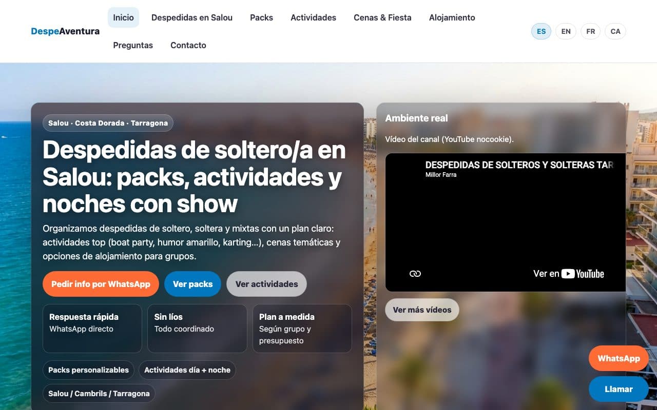 Captura de pantalla de la home de DespeAventura