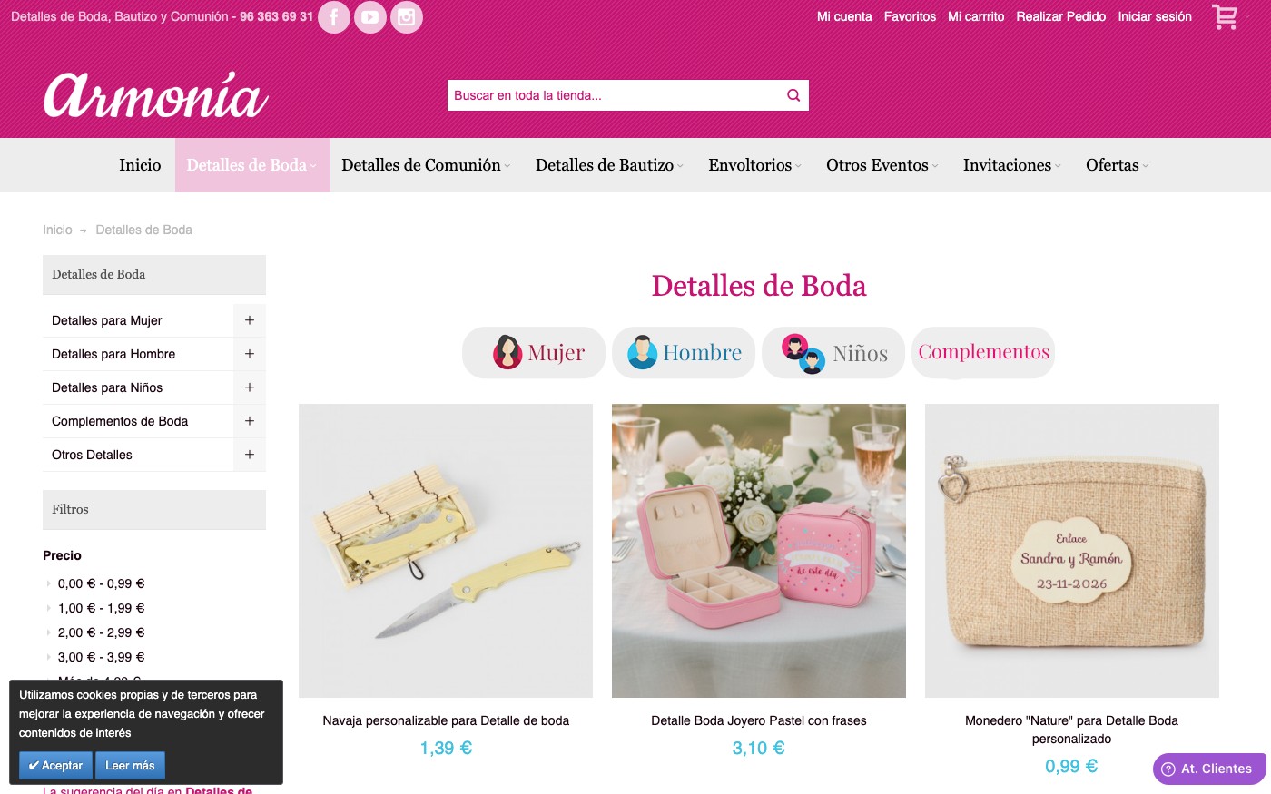 Captura limpia de la home oficial de Detalles Armonía