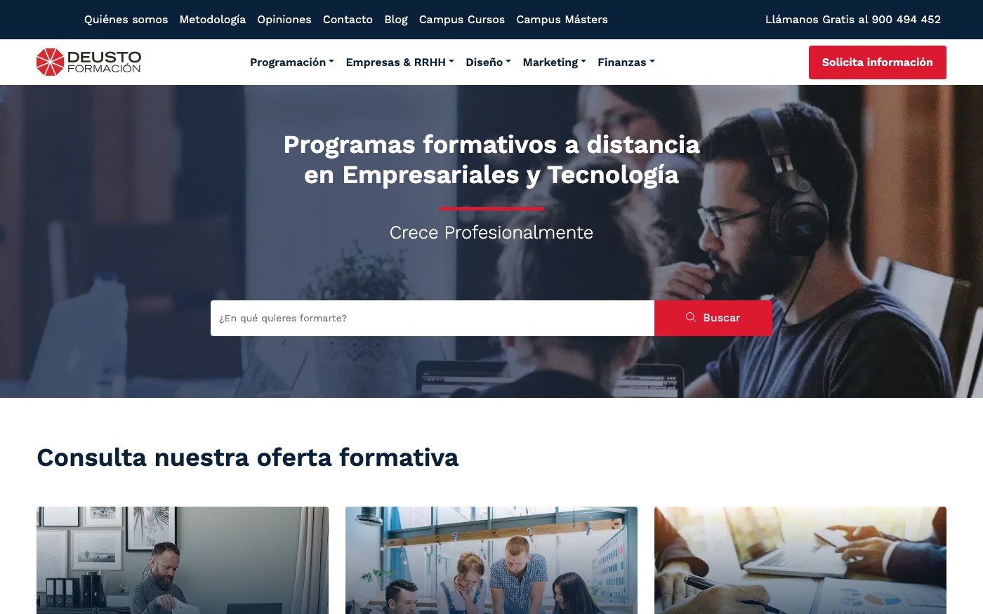 Captura limpia de la home oficial de Deusto Formación