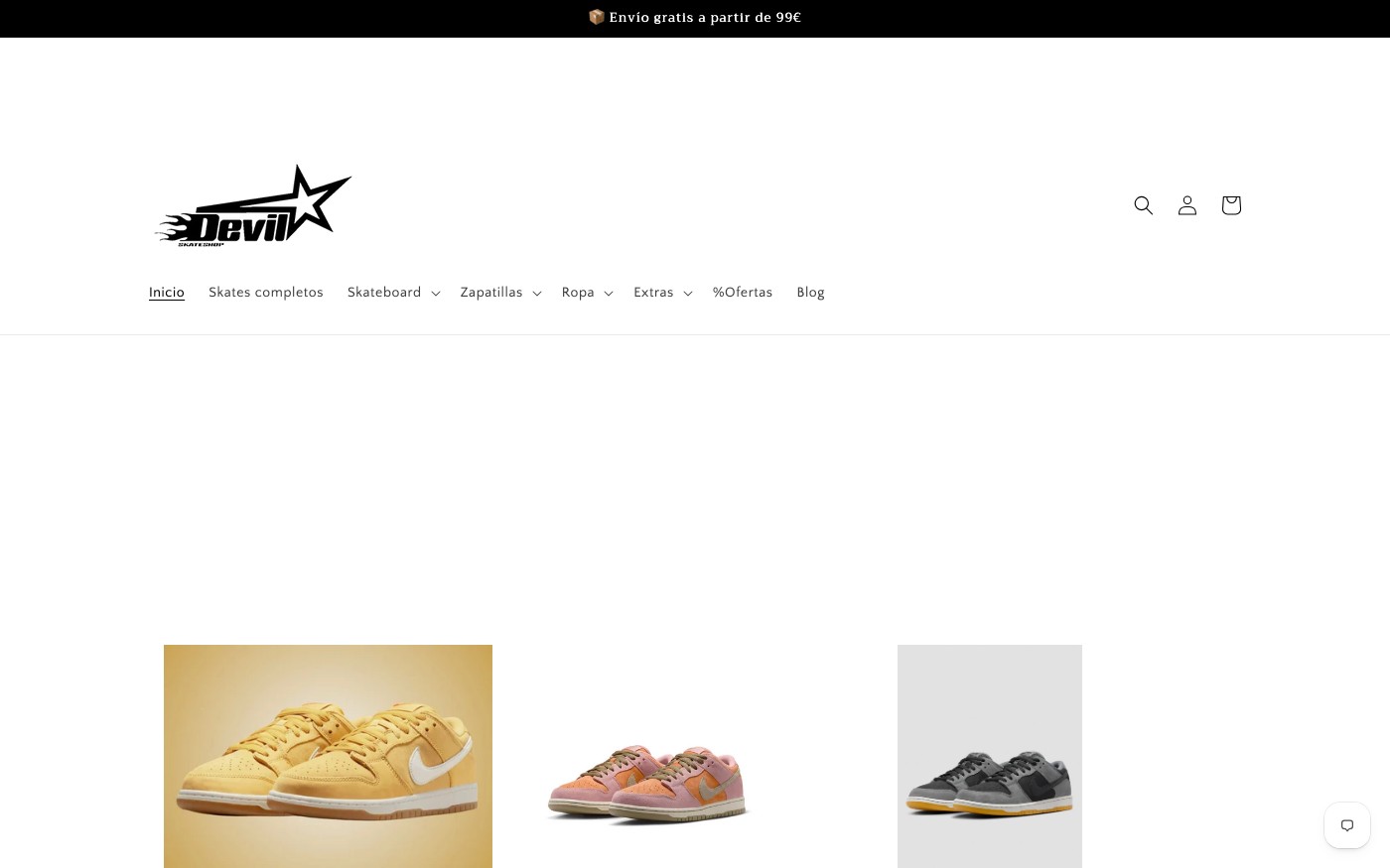 Captura limpia de la home oficial de Devil Skate Shop