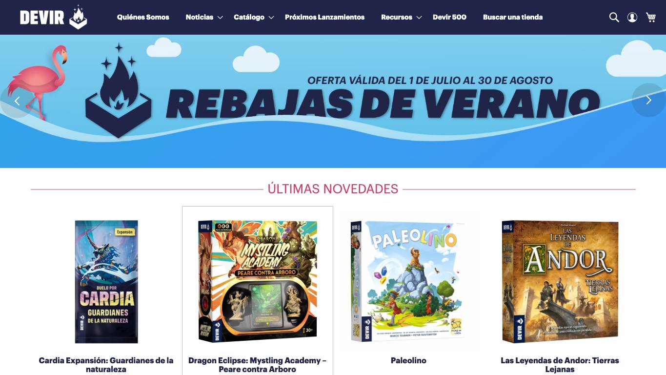 Captura limpia de la home oficial de Devir