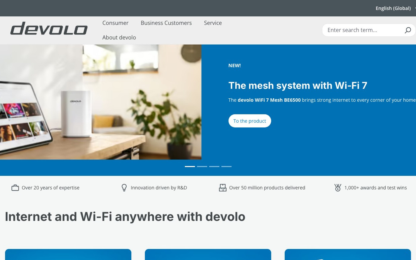 Captura de pantalla de la home de devolo