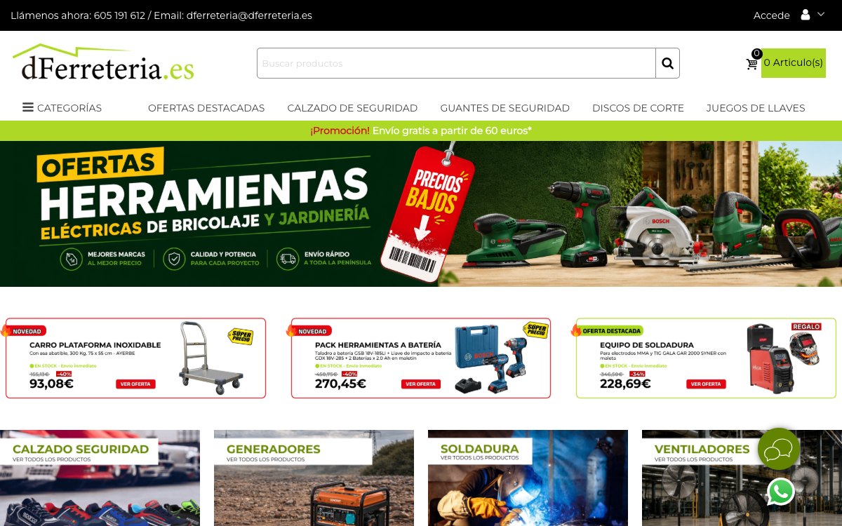 Captura de pantalla de la home de Dferreteria