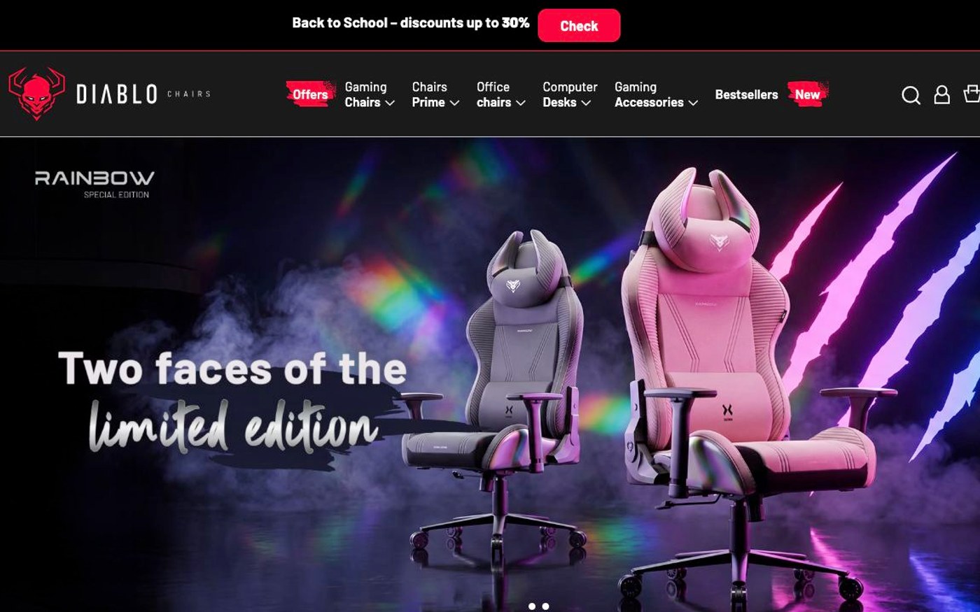 Captura limpia de la home oficial de Diablo Chairs