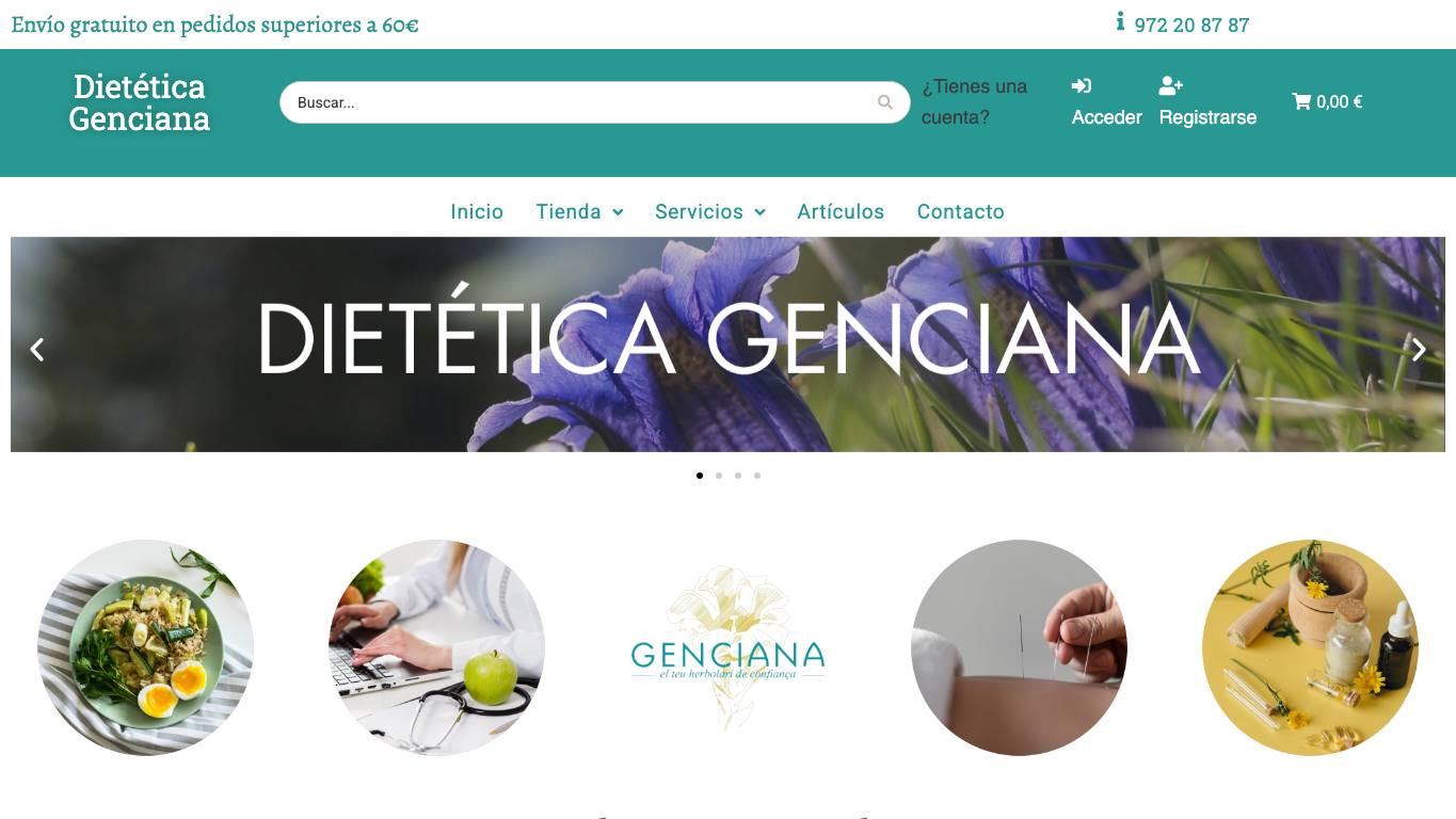 Captura limpia de la home de Dietética Genciana