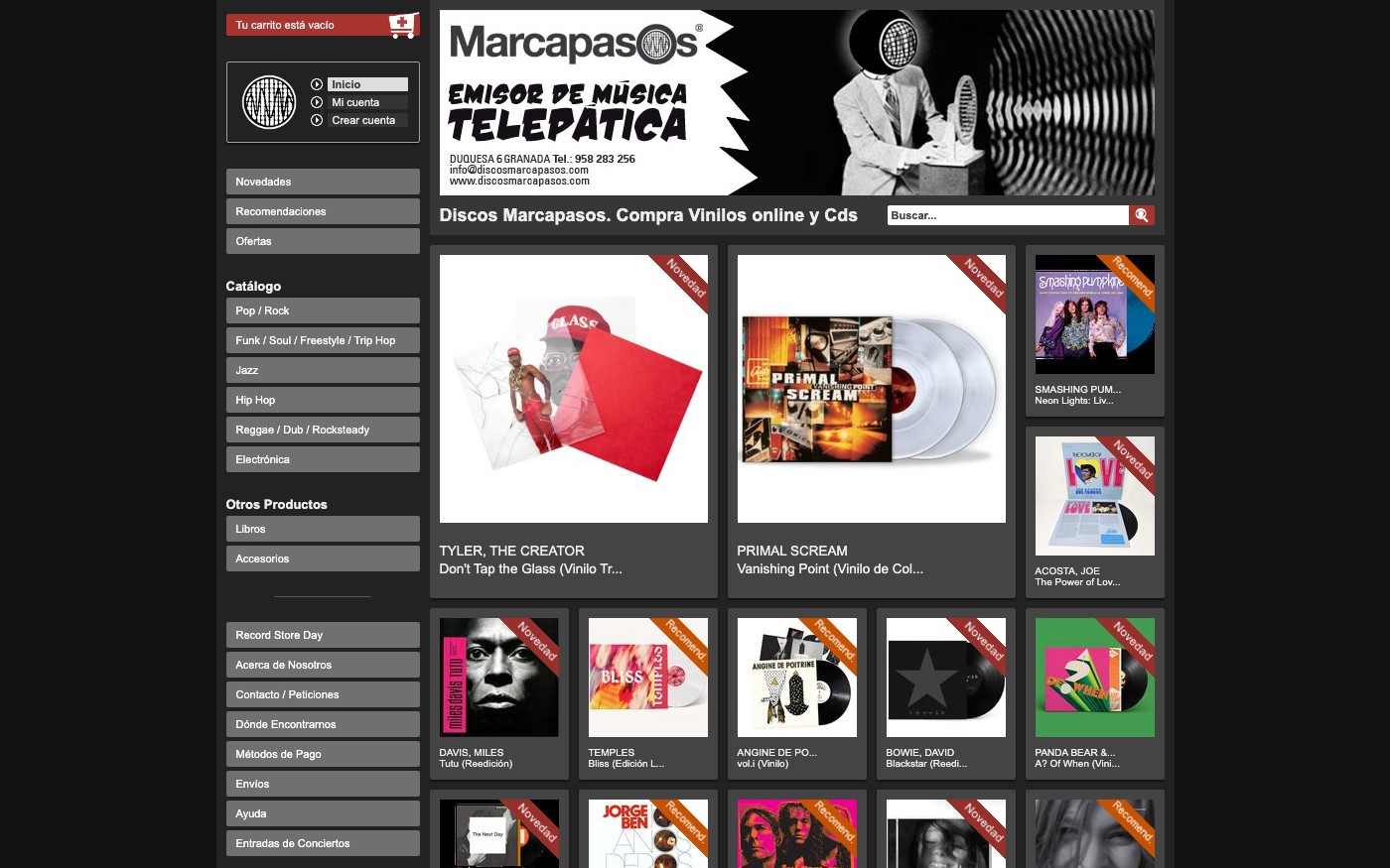 Captura de pantalla de la home de Discos Marcapasos
