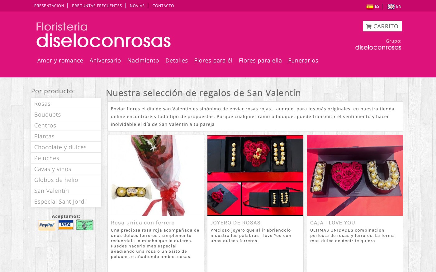 Captura limpia de la home oficial de Diselo con Rosas
