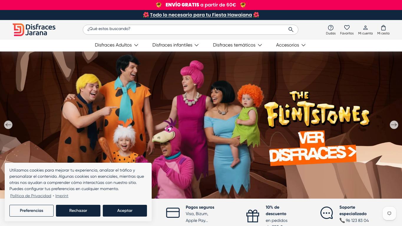 Captura de pantalla de la home de Disfraces Jarana