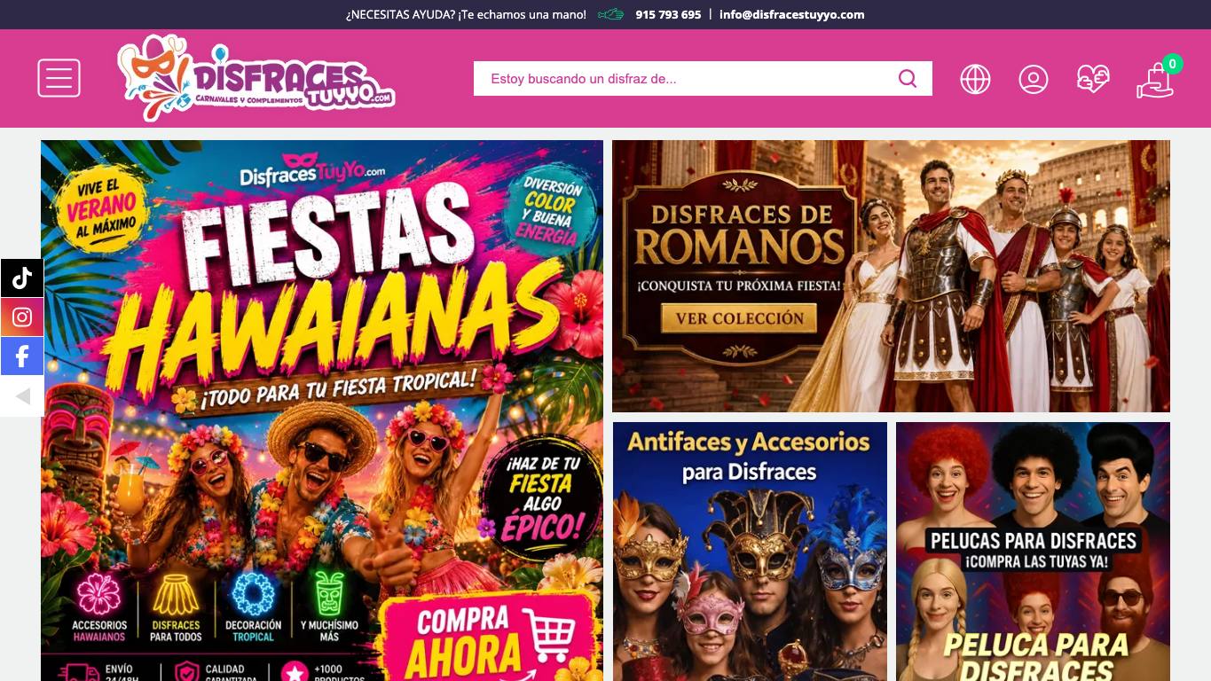 Captura de pantalla de la home de Disfraces Tu y Yo