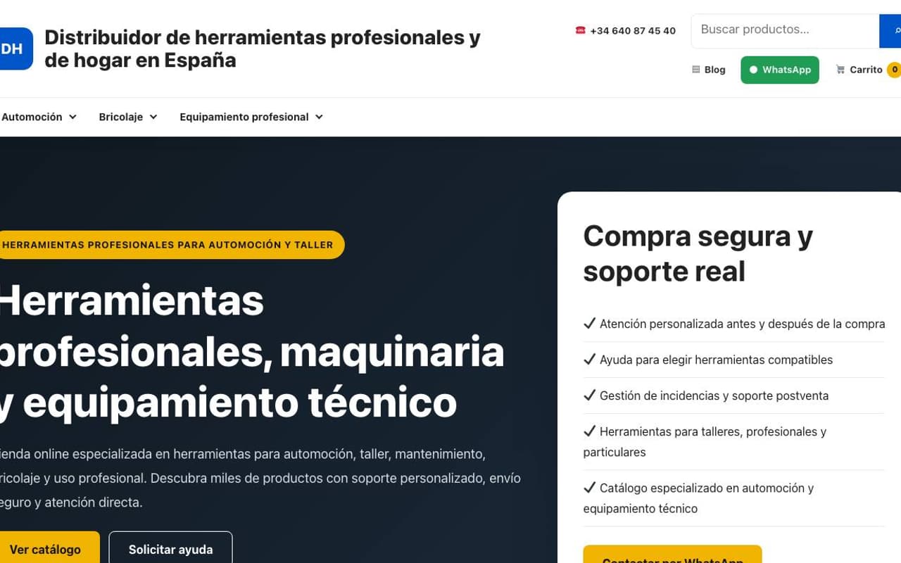 Captura de pantalla de la home de Distribuidor de Herramientas