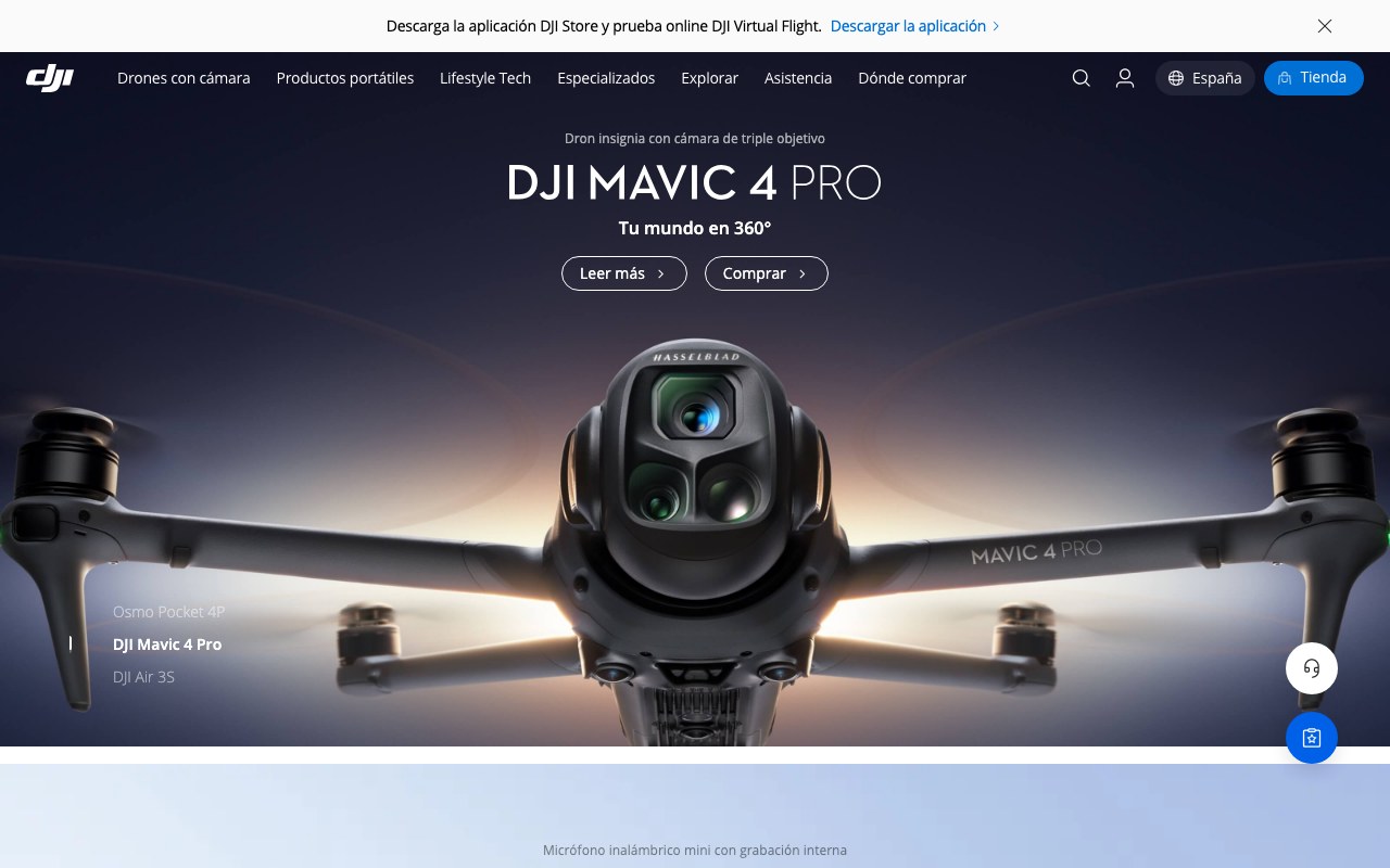 Captura de pantalla de la home de DJI