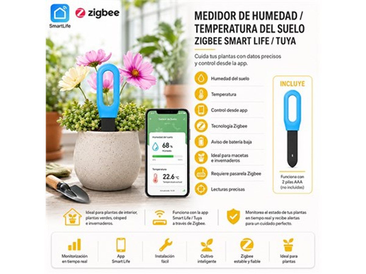 Medidor de humedad/temperatura del suelo Zigbee SmartLife/Tuya