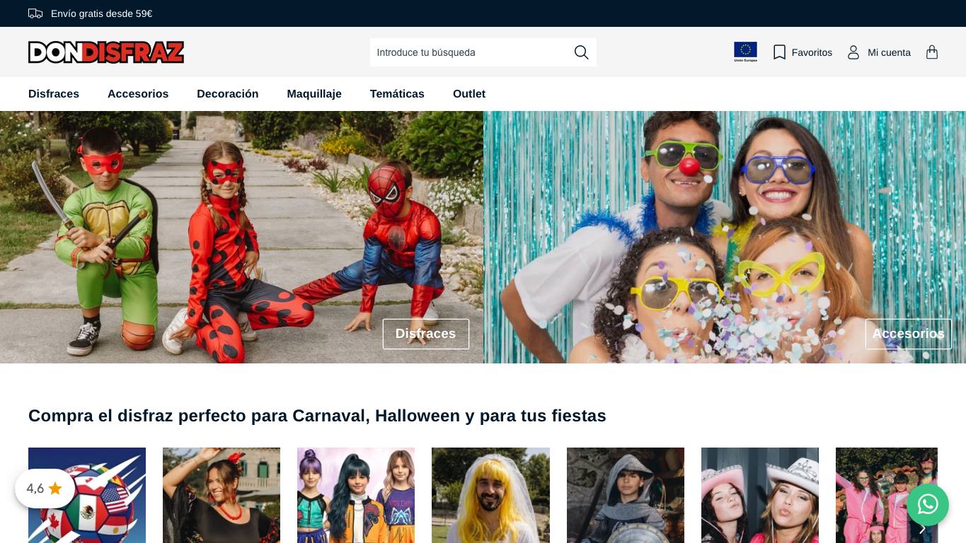 Captura de pantalla de la home de Don Disfraz