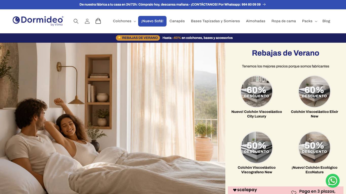 Captura de pantalla de la home de Dormideo