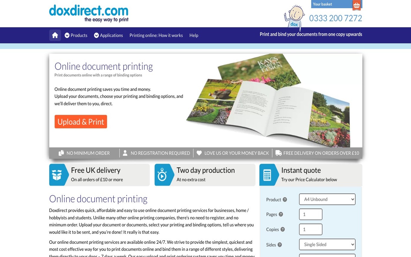 Captura de pantalla de la home de Doxdirect