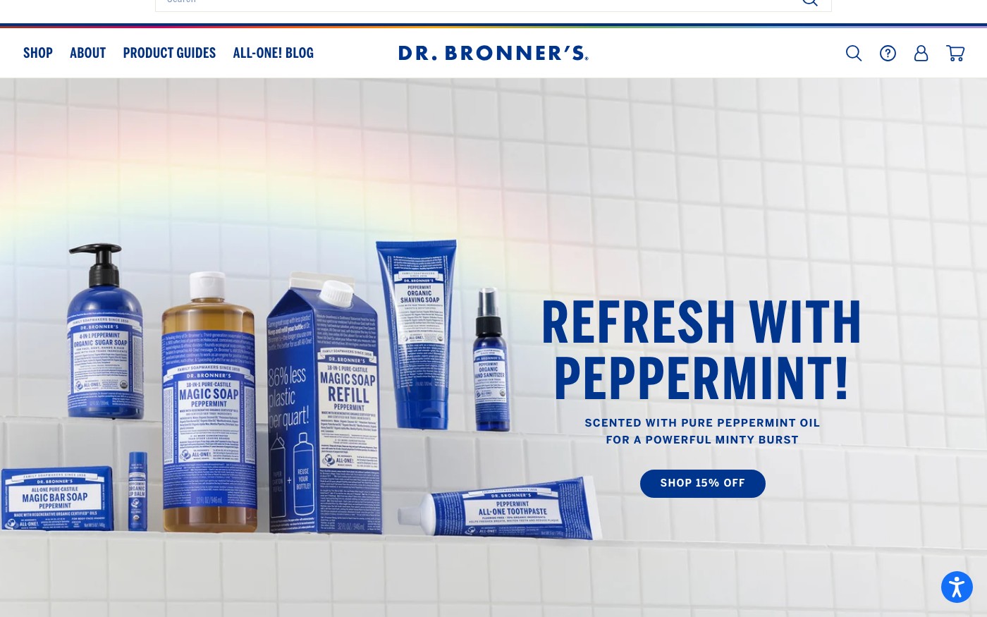 Captura de pantalla de la home de Dr. Bronner's