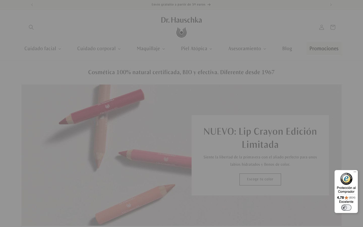 Captura real de la home de Dr. Hauschka