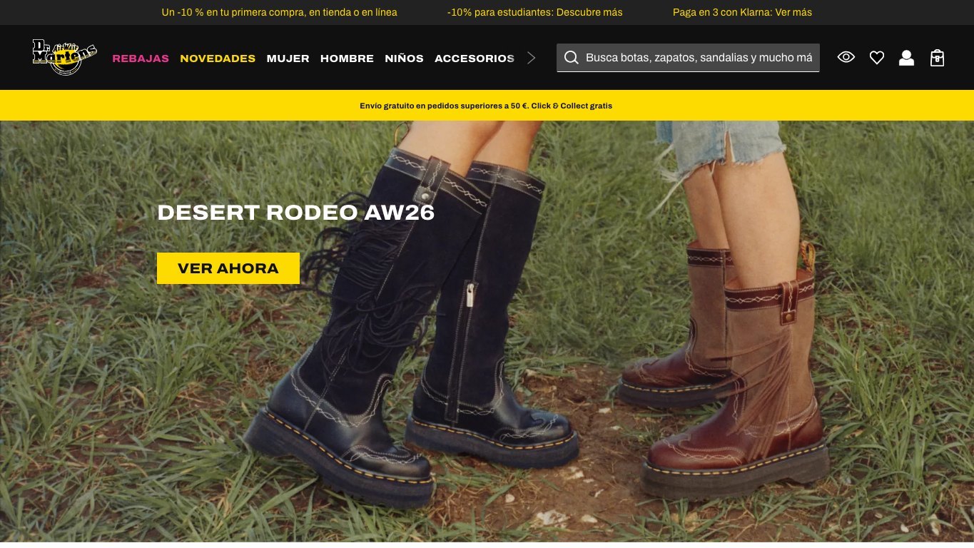 Captura real of the home of Dr. Martens