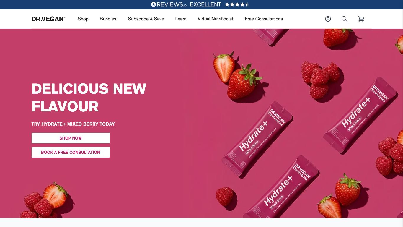 Captura de pantalla de la home de DR.VEGAN