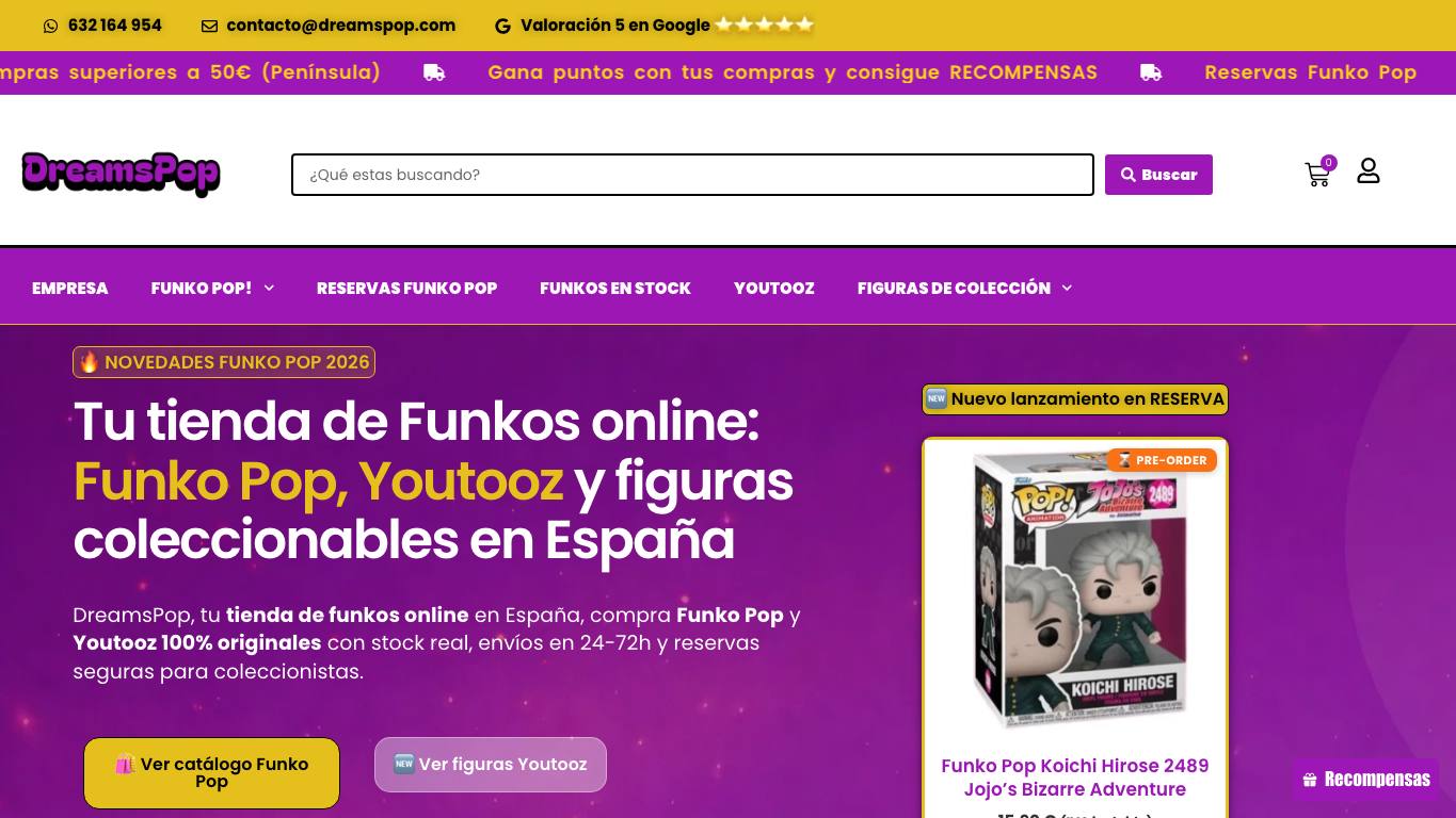 Captura limpia de la home de DreamsPop