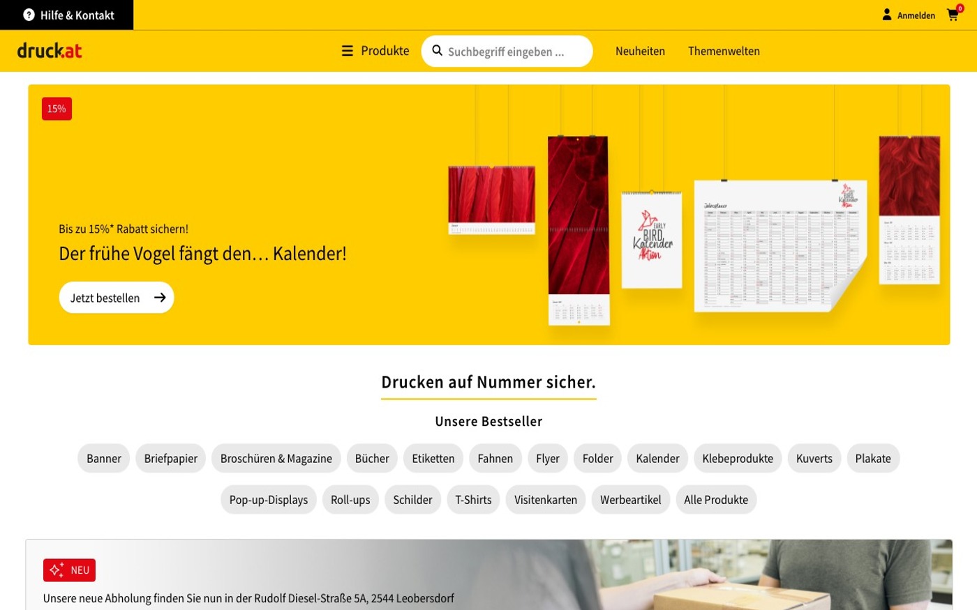 Captura de pantalla de la home de druck.at