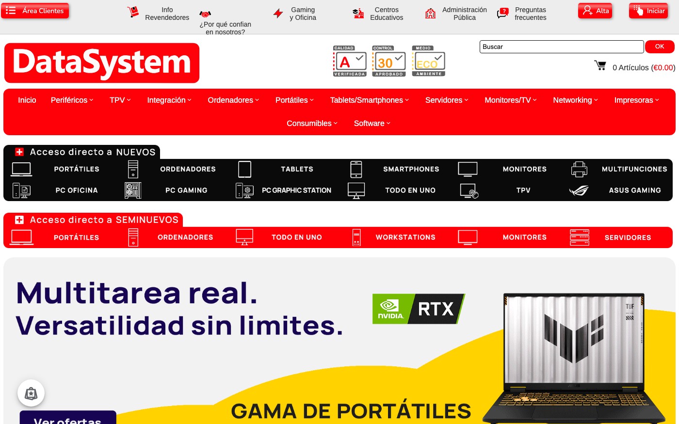 Captura de pantalla de la home de DS DataSystem